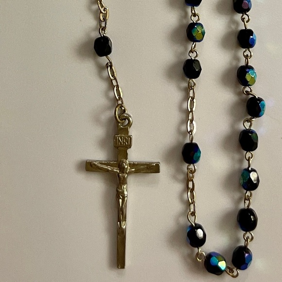 Metallic Navy Blue Rosary with Mary - Picture 1 of 3